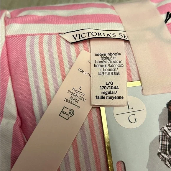 NEW Victoria's Secret Pink Striped Flannel Pajama Set Large regular - Picture 3 of 5
